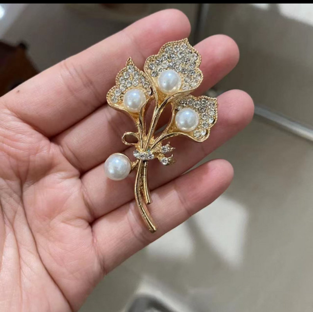 Golden Pearl Blossom Brooch