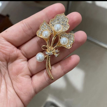 Golden Pearl Blossom Brooch