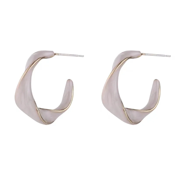 Gold & White Enamel Hoop Earrings