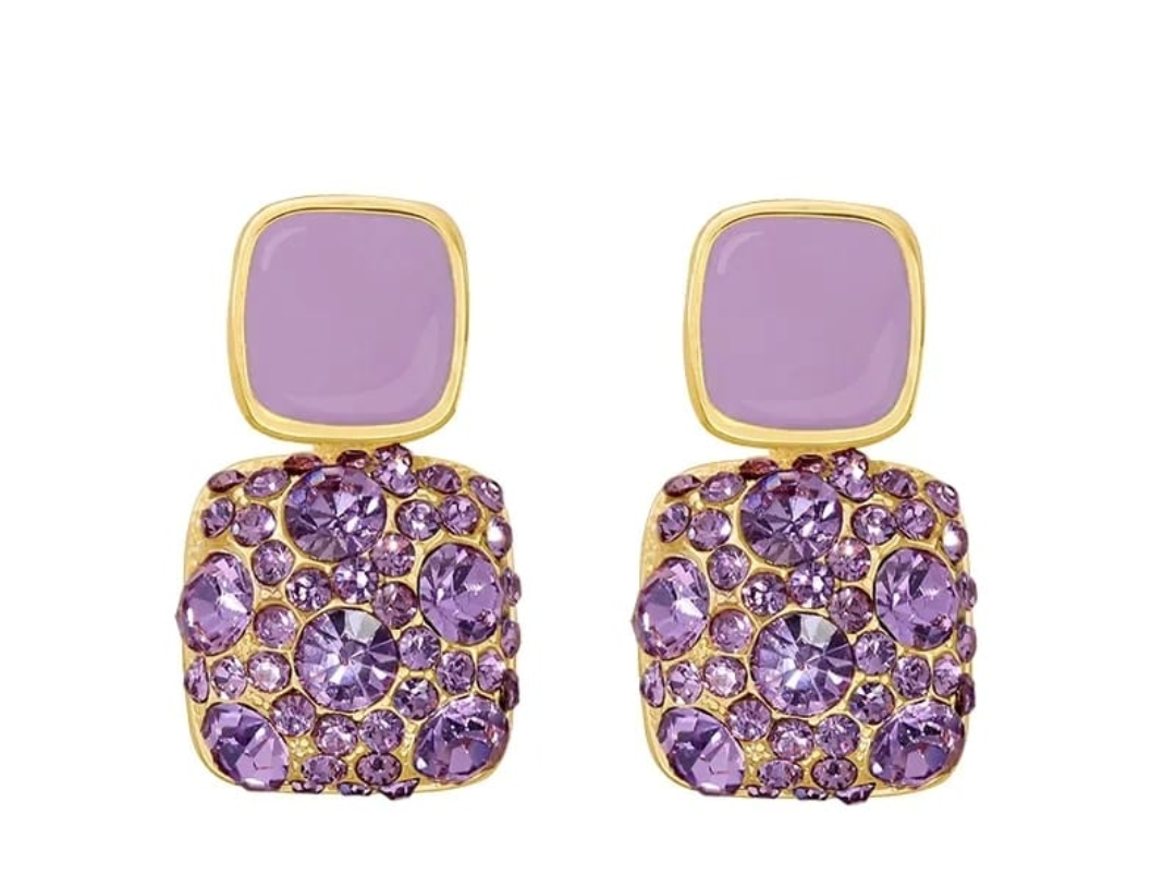 Lavender Crystal Drop Earrings – Soft Glam Elegance