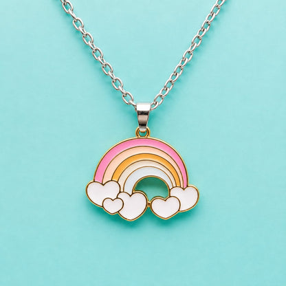Rainbow & Heart Pendant Necklace – Cute Enamel Rainbow Charm Necklace for Women & Girls