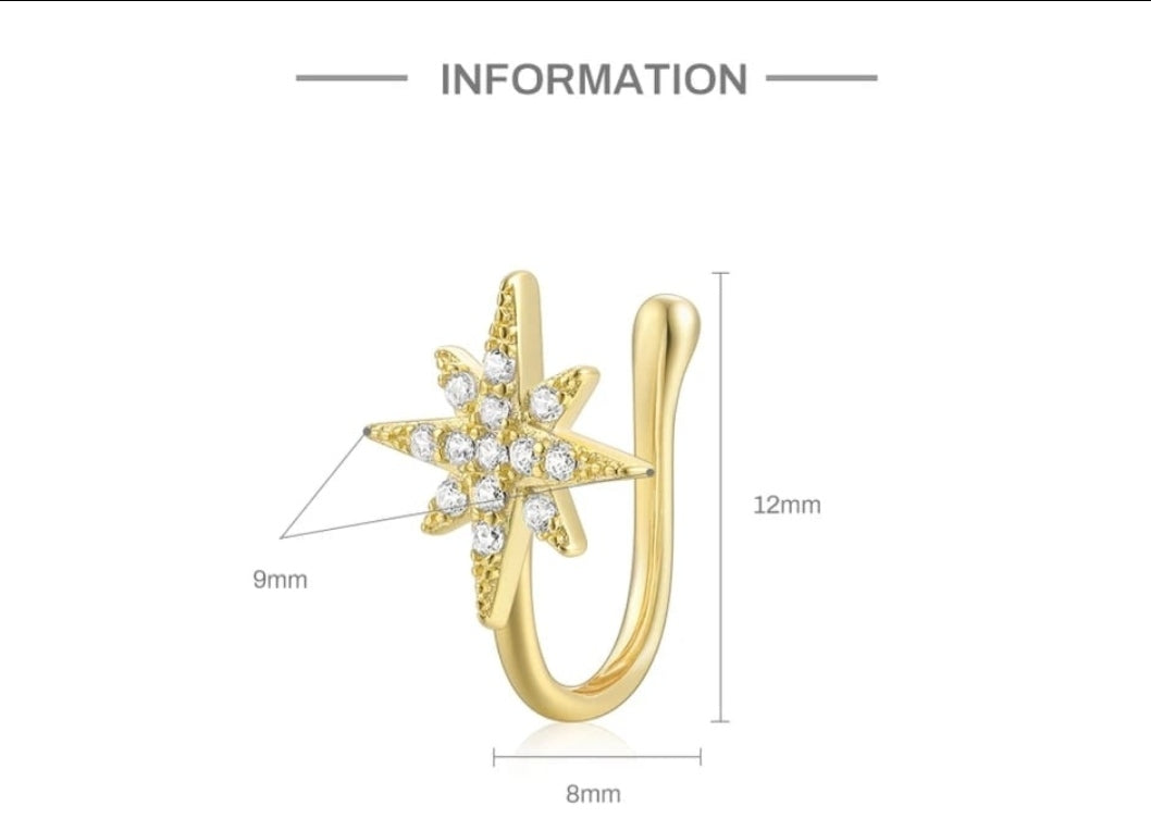 Gold Starburst Nose Pin with Crystal Stones