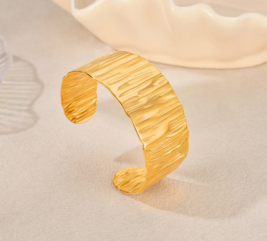Textured Wide Gold Statement Cuff