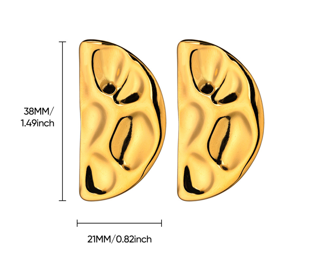 Molten Gold Half-Moon Statement Earrings – Sculptural Shine