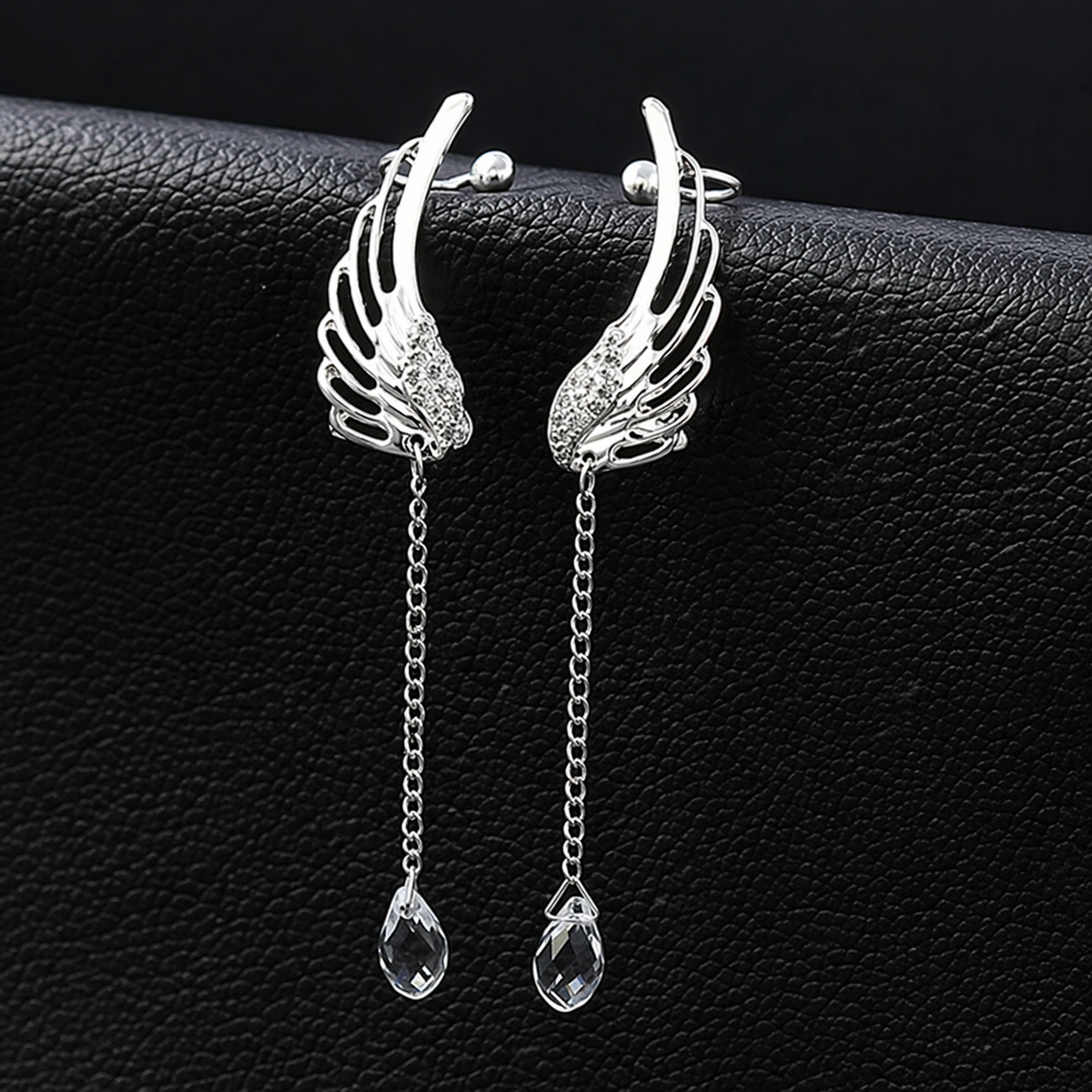 Elegant Crystal Wing Ear Cuff Earrings
