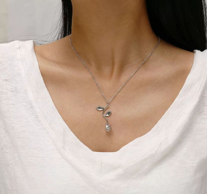 Elegant Rose Stem Pendant Necklace