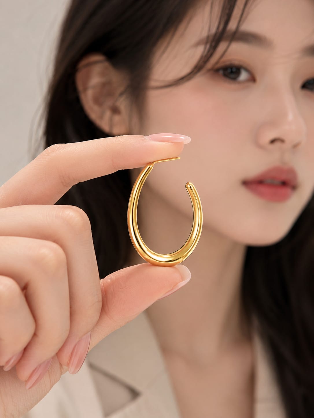 Gold Oval Hoop Earrings – Minimalist Polished Statement Earrings for Women