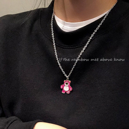 Cute Teddy Bear Pendant Necklace (Silver Chain)