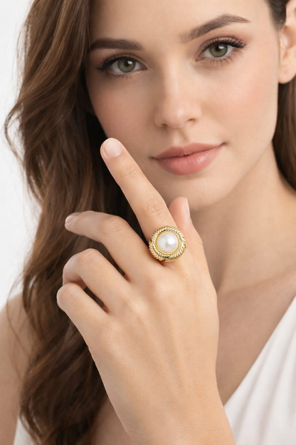 Classic Pearl Halo Statement Ring