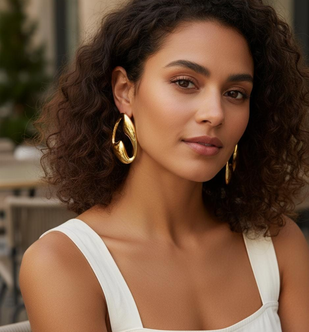 Gold Sculptural Oval Hope Earrings