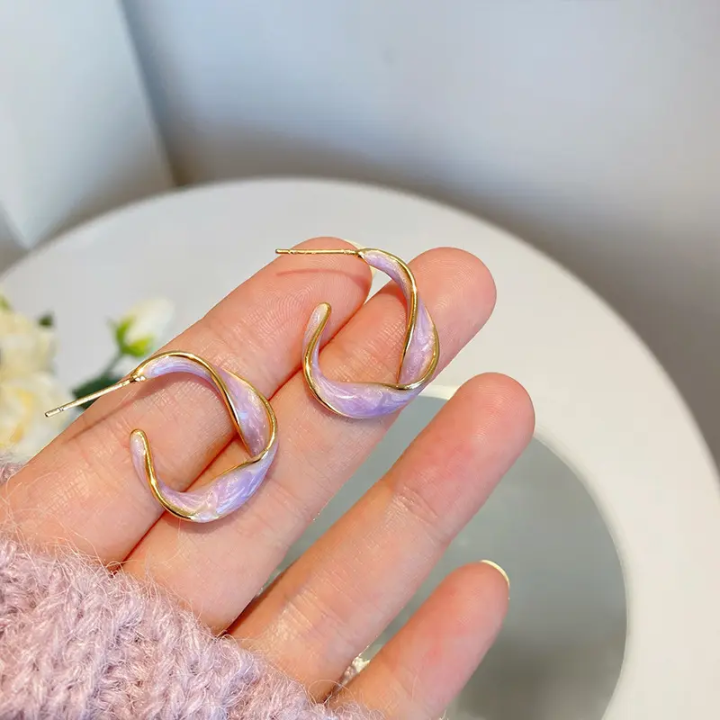 Gold & White Enamel Hoop Earrings