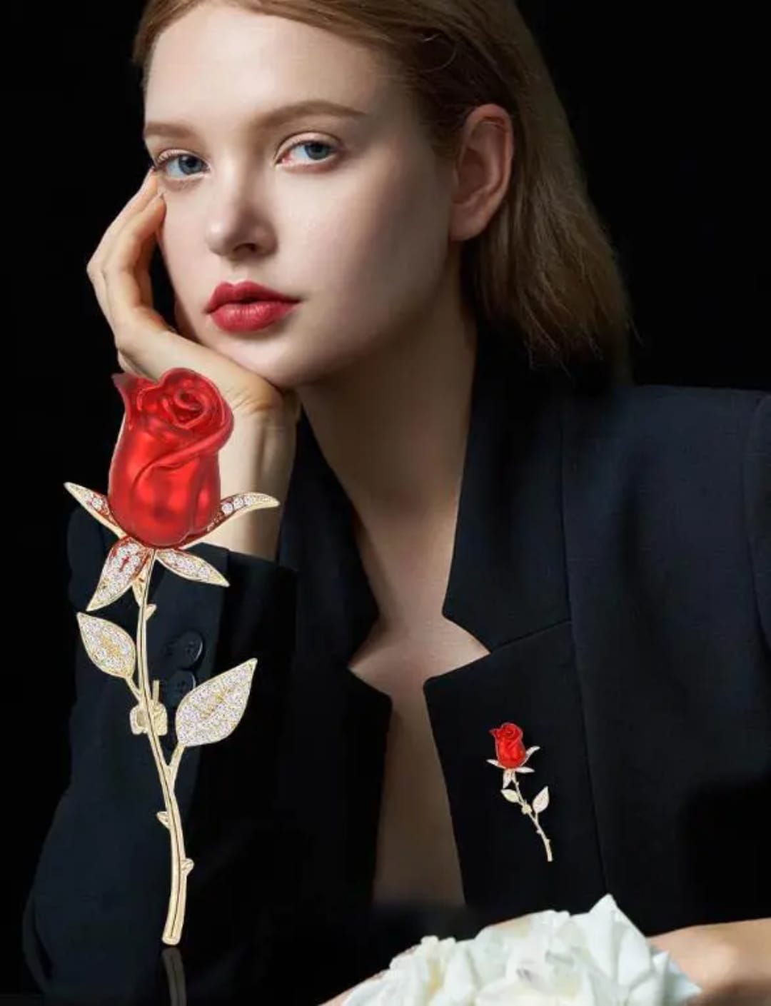 Red Rose Floral Brooch – Elegant Women’s Brooch