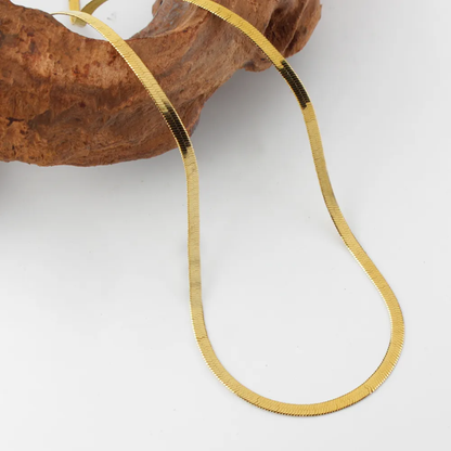 Gold Tone Herringbone Chain Necklace – Minimalist Flat Snake Chain
