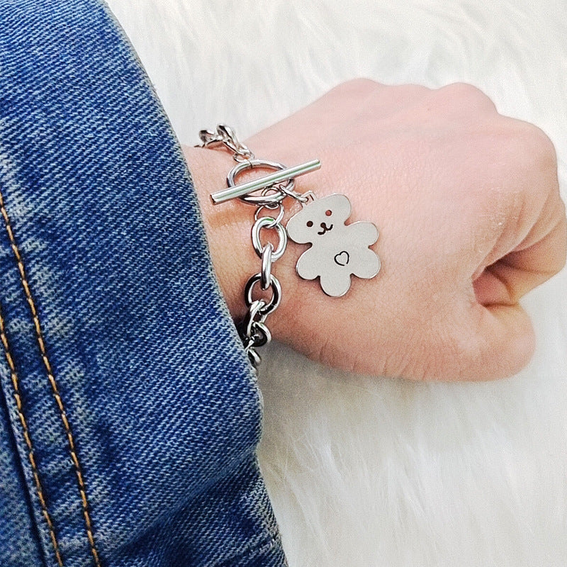 🧸 Cute Teddy Charm Bracelet (Silver Finish)