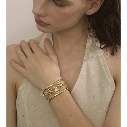Floral Openwork Gold Cuff Bracelet