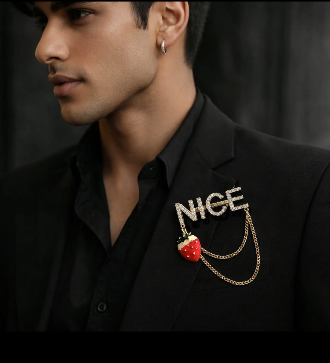 Chic “NICE” Strawberry Chain Brooch