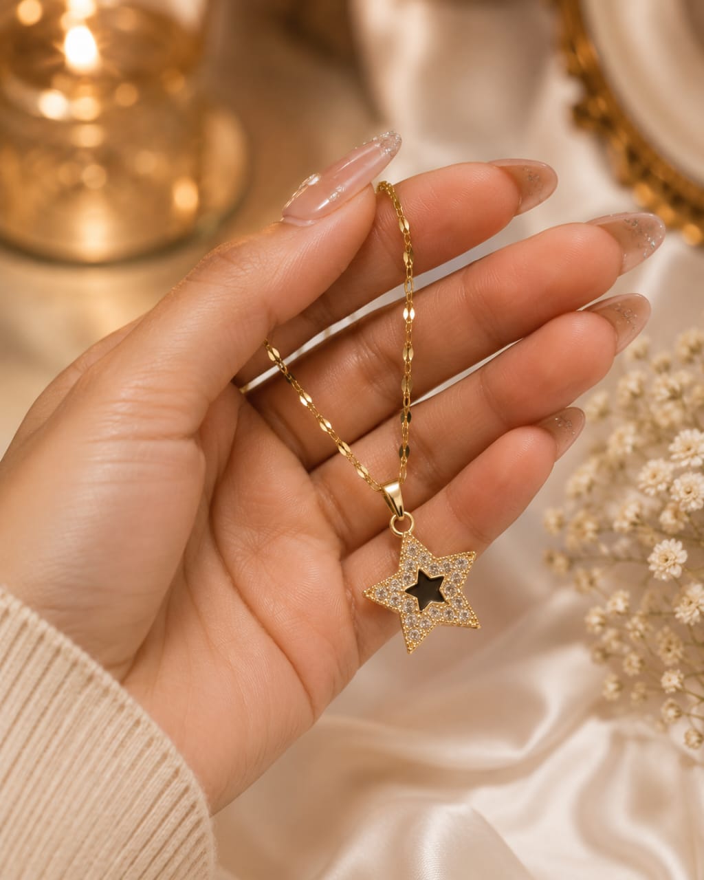 Elegant Gold Star Crystal Pendant Necklace