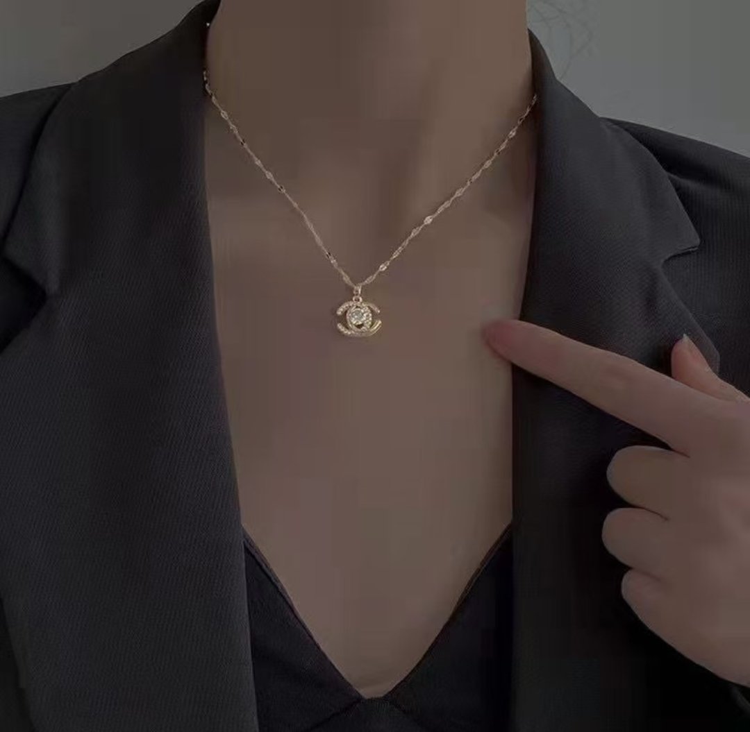 Golden Orbit Crystal Pendant Necklace