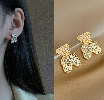 Crystal Teddy Bear Stud Earrings