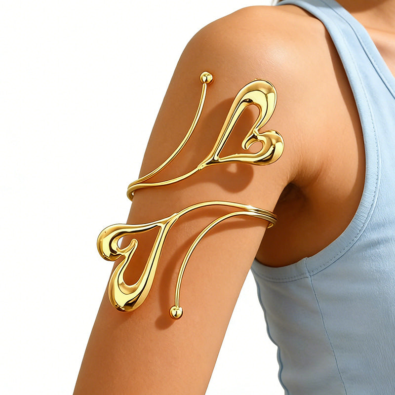 Gold Double Heart Adjustable Arm Cuff Bracelet