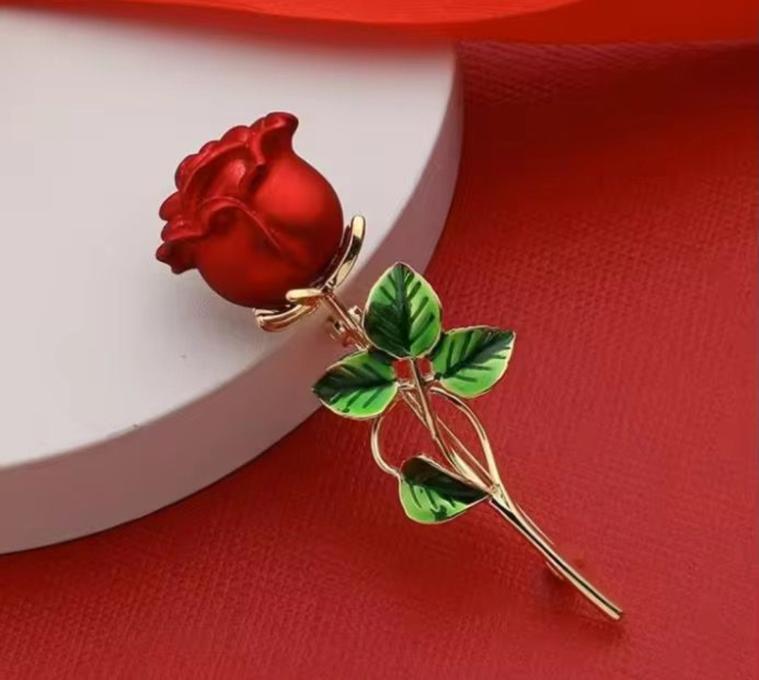 Classic Red Rose Brooch