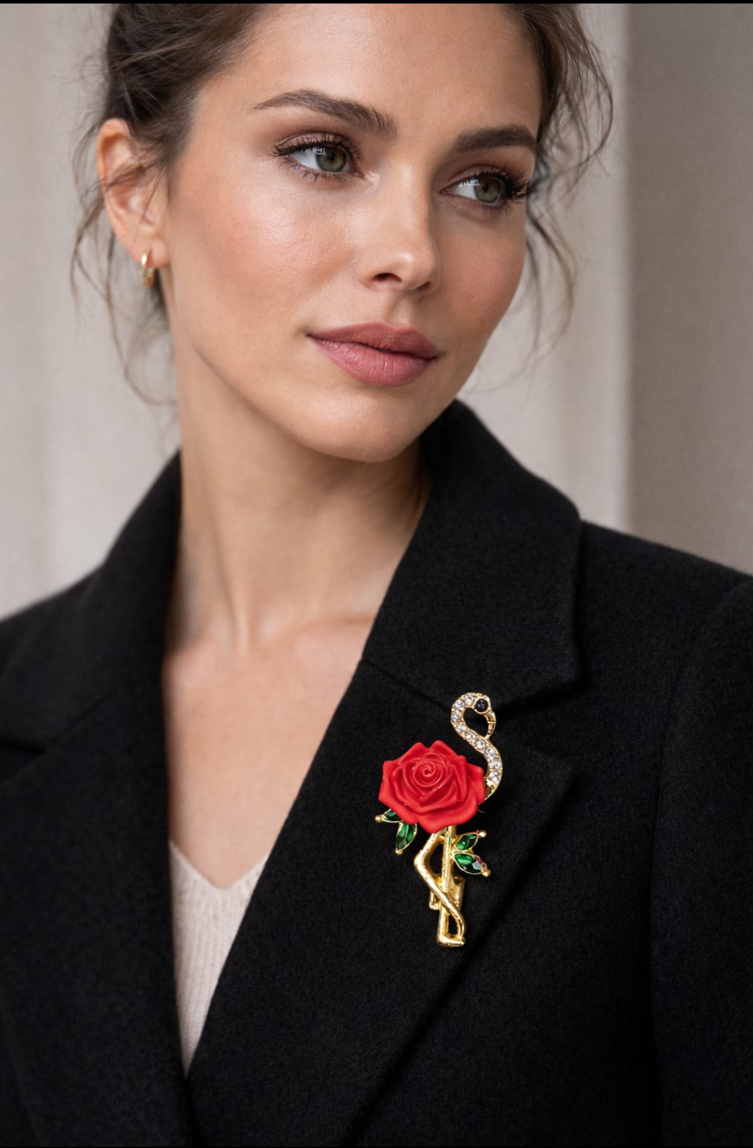Crystal Swan Rose Brooch