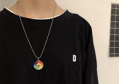 Rainbow Smiley Flower Pendant Necklace