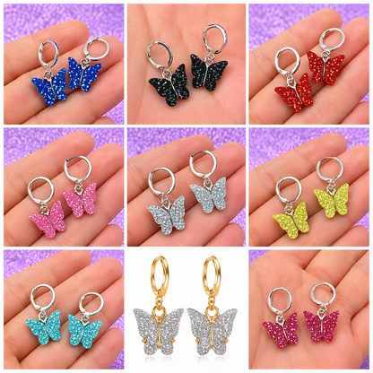 Glitter Butterfly Hoop Drop Earrings