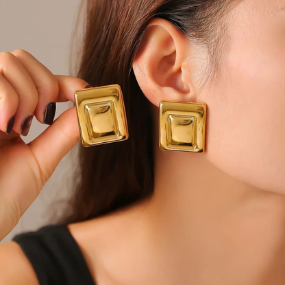 Sculpted Square Gold Stud Earrings