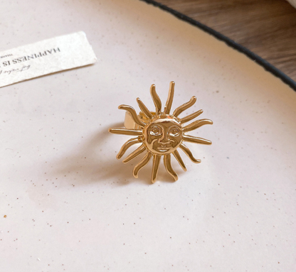 Golden Sun Face Statement Ring