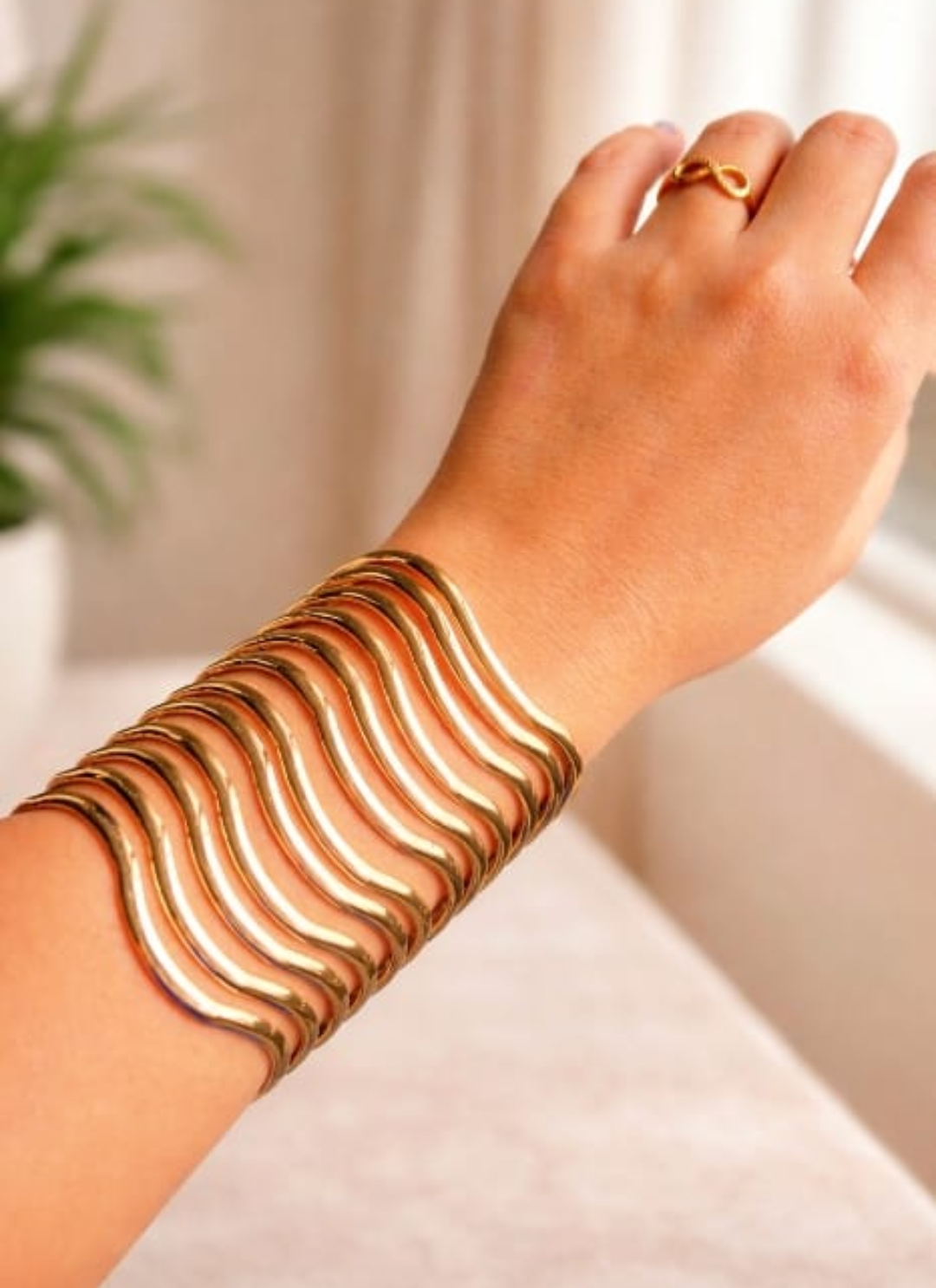 Waveform Layered Gold Cuff Bracelet