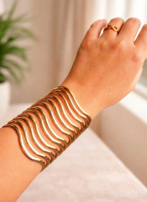 Waveform Layered Gold Cuff Bracelet