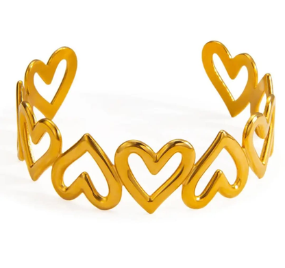 Heart-Link Gold Cuff Bracelet