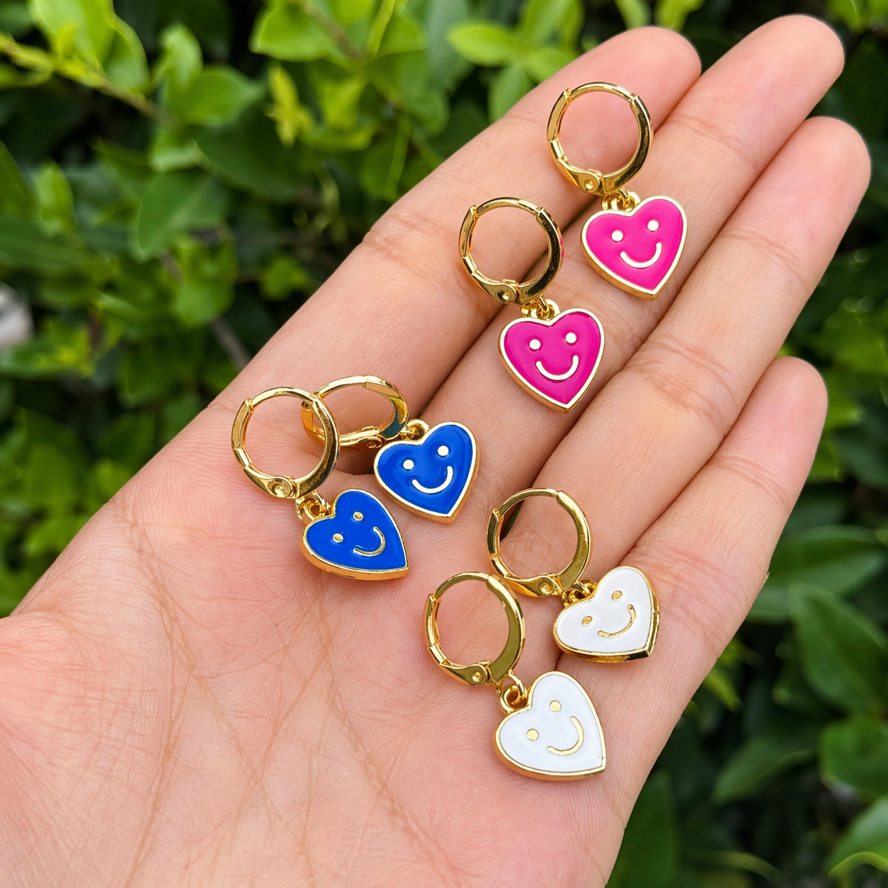 Smiley Heart Enamel Hoop Earrings
