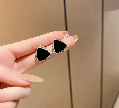 Geometric Black Triangle Crystal Stud Earrings