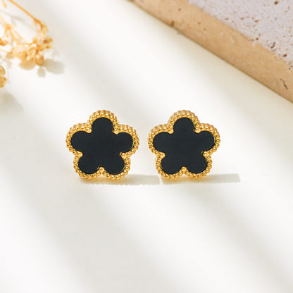 Gold-Tone Clover Flower Stud Earrings – Colorful Enamel Floral Earrings for Women