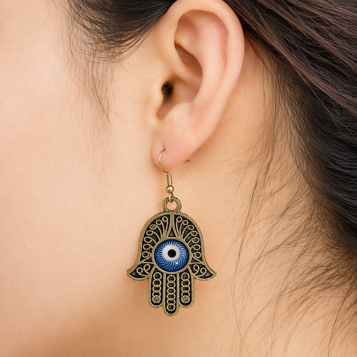 Hamsa Hand Evil Eye Drop Earrings