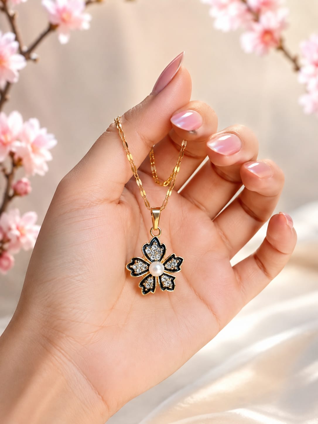 Elegant Floral Pearl Pendant Necklace