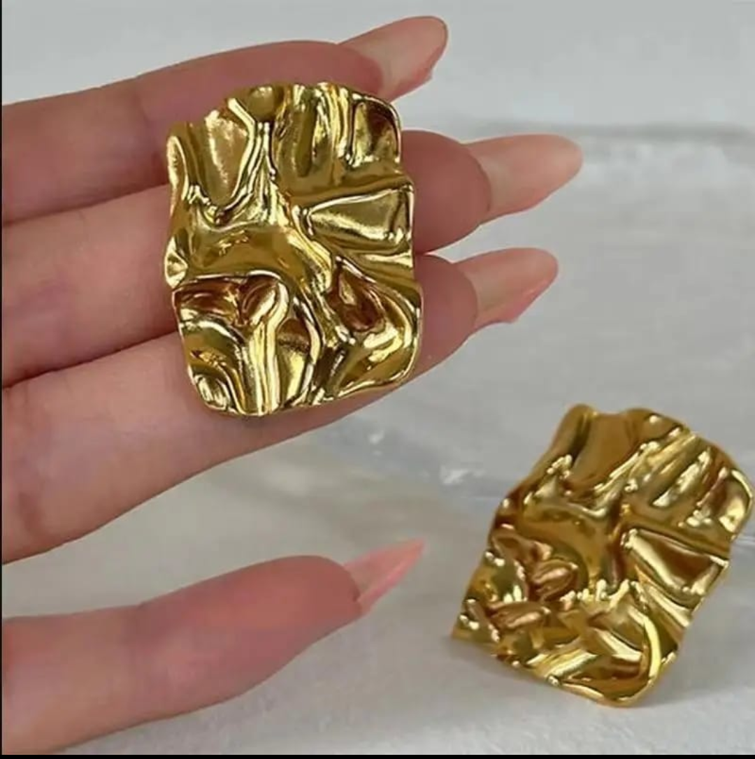 Gold Melted Texture Statement Studs