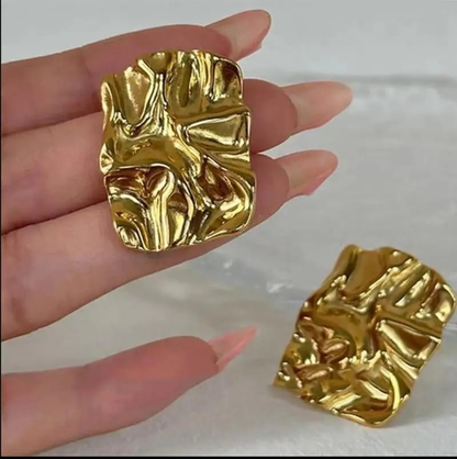 Gold Melted Texture Statement Studs