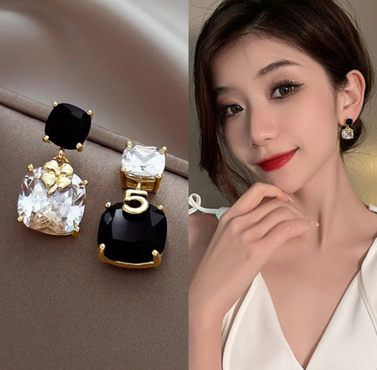 Luxury Black & Crystal Charm Drop Earrings