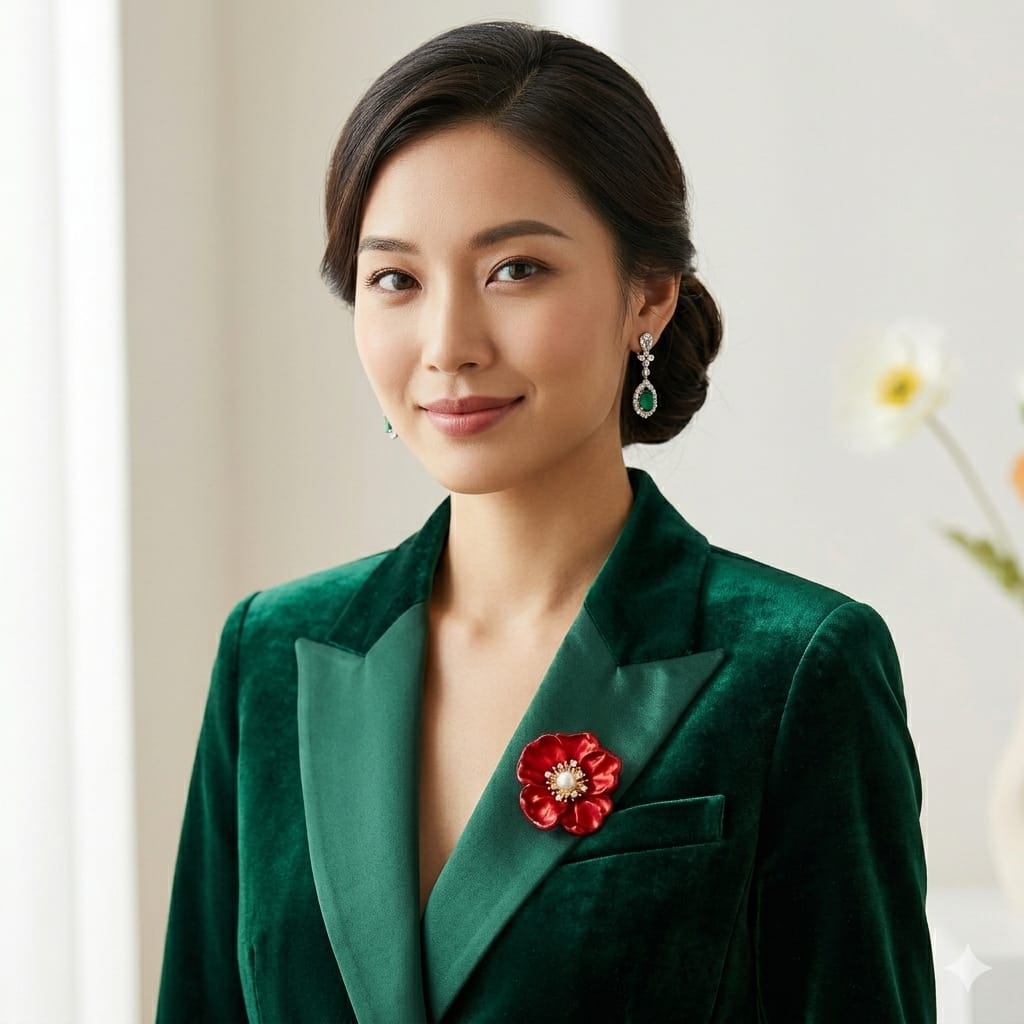 Crimson Blossom Pearl Brooch