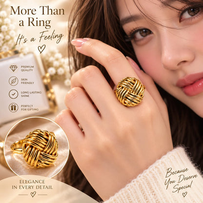 Golden Knot Statement Ring – Elegant Twisted Rope Design Ring for Women