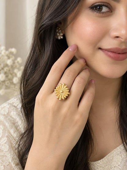 Gold Plated Sunburst Design Statement Ring for Women