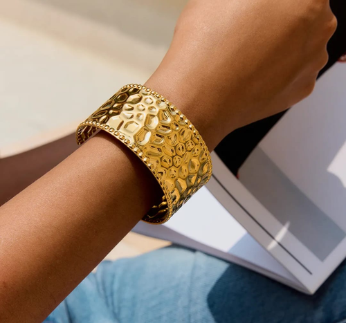 Hammered Gold Statement Cuff Bangle