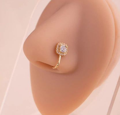 Gold Diamond Halo Nose Ring