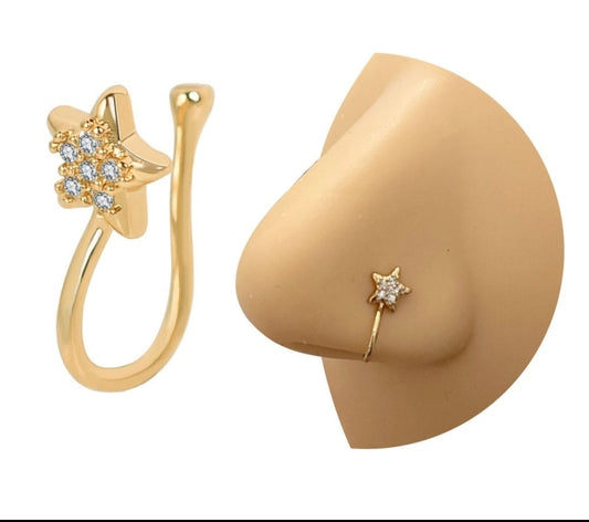 Gold Star Nose Ring with Gemstone Detailing