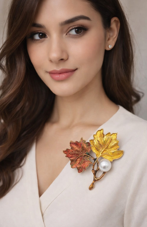 Autumn Leaf Pearl Brooch