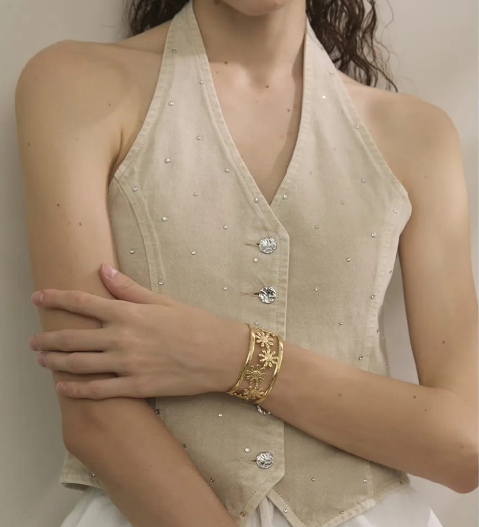 Floral Openwork Gold Cuff Bracelet