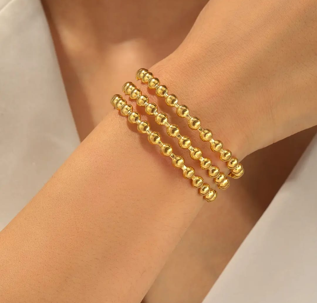 Triple Beaded Gold Cuff Bracelet